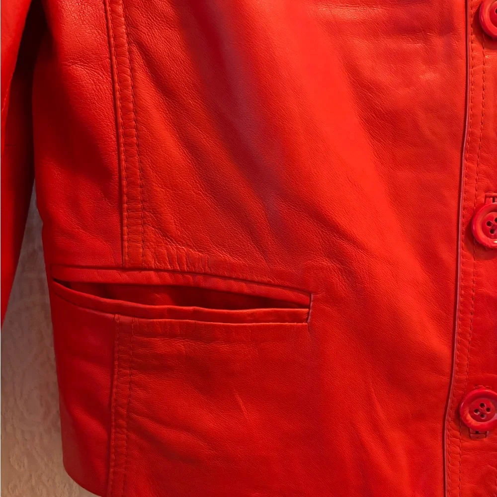 Zadig & Voltaire Red Orange Liam Leather Button-Front Jacket - Picture 5 of 9